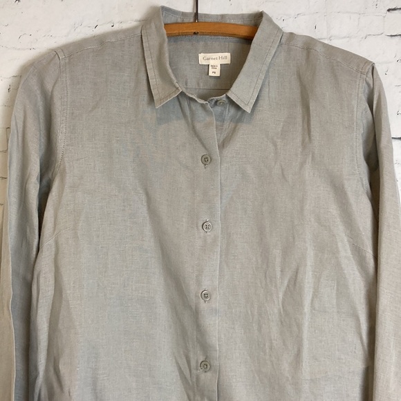 Garnet Hill Easy Linen Tunic Grey Gray Button Shirt Coastal Vacation Petite S - Picture 2 of 16